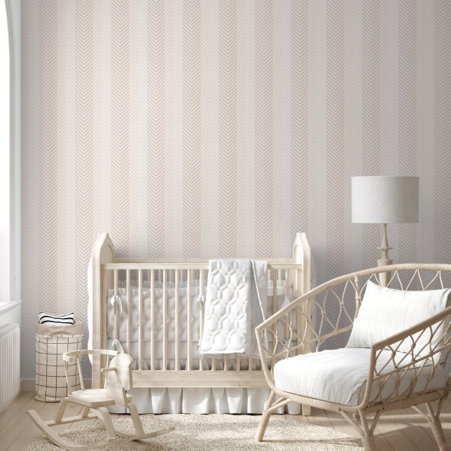 Elegant Cream Herringbone Zig Zag Wallpaper (Kids)