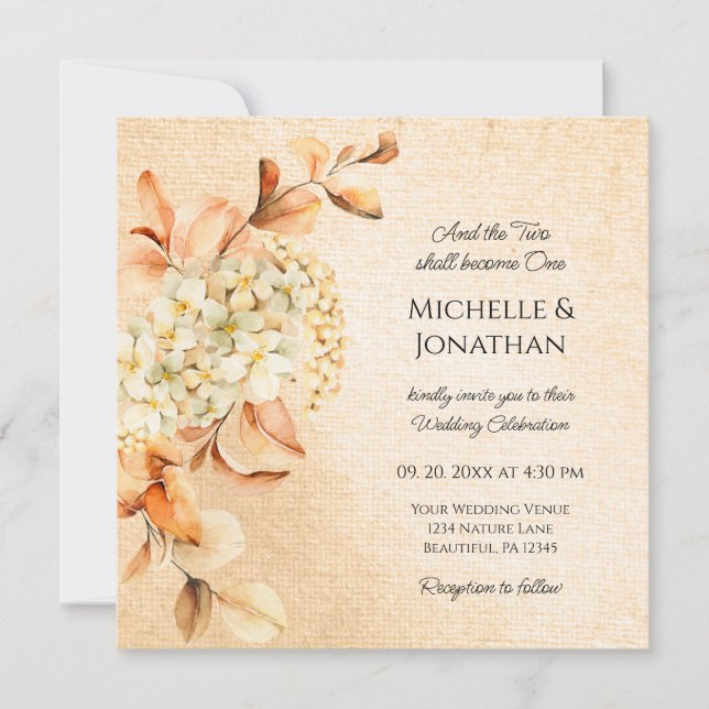 Elegant Cream Hydrangea Floral Christian Wedding Invitation (Front)