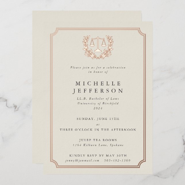 Elegant Cream Law School Graduation Party (Front/Back)