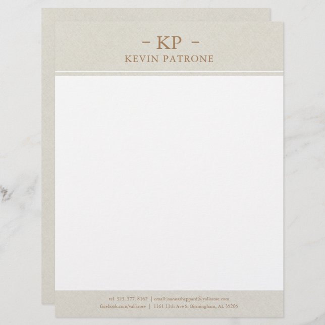 Elegant Cream Linen Gold Minimalistic Text Custom Letterhead (Front/Back)