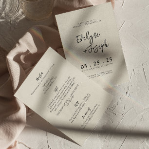 Elegant Cream Minimal Boho All In One Wedding Invitation