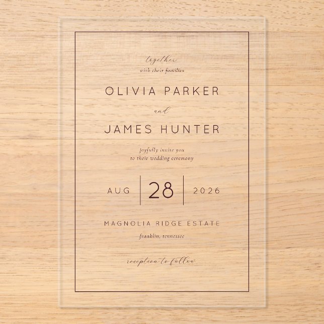 Elegant Cream Minimalist Calligraphy Acrylic Invitations (Front)