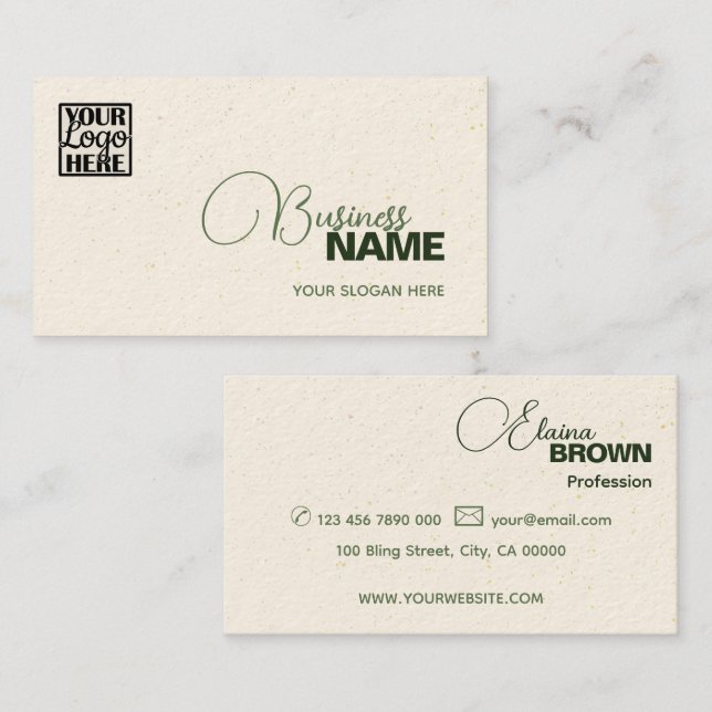 Elegant Cream Modern Decent Simple with Logo Business Card (Front/Back)