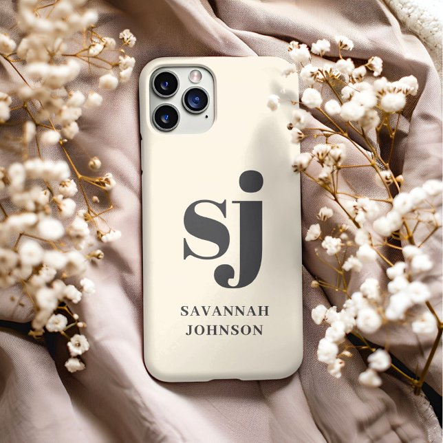 Elegant cream monogram initials  Case-Mate iPhone case (Creator Uploaded)