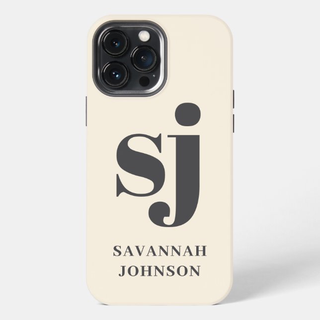 Elegant cream monogram initials  iPhone case (Back)