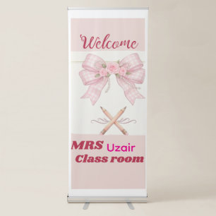 Elegant Cream Pencil Bow Coquette Teacher Welcome Retractable Banner