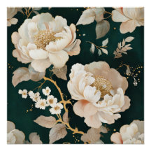 Elegant Cream Peony Floral Glossy Poster – Vintage