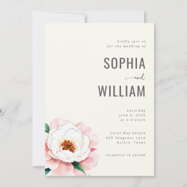 Elegant Cream Peony Floral Invitation (Front)