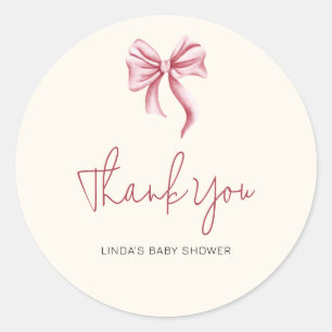 Elegant Cream Pink Girl Bow Baby Shower Thank You Classic Round Sticker