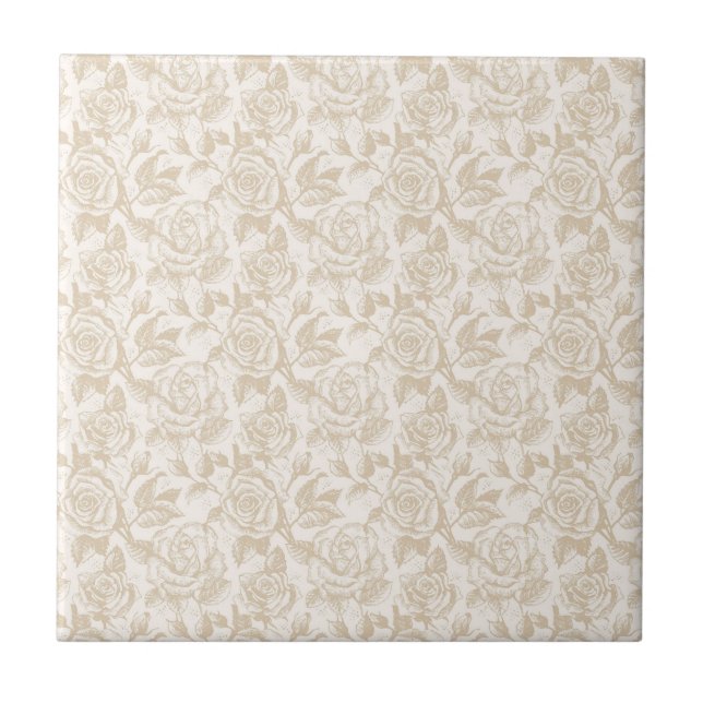 Elegant Cream Rose Floral Tile (Front)