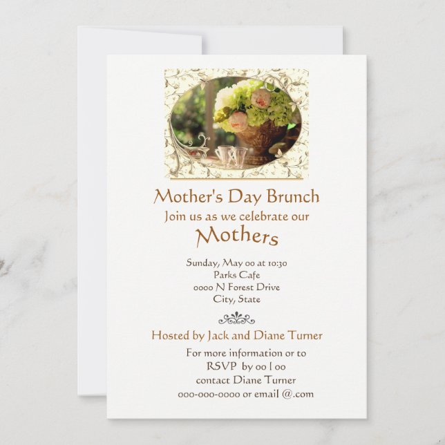 Elegant Cream Roses Mother's Day Brunch Invitation (Front)