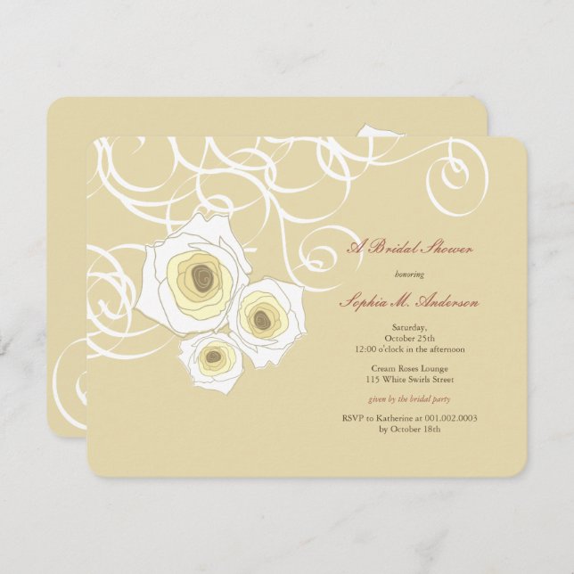 Elegant Cream Roses & Swirls Bridal Shower Invite (Front/Back)