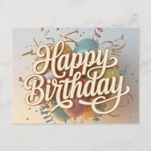 Elegant Cream Script "Happy Birthday" Graphic Postcard