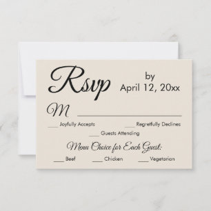 Elegant Cream Script Menu Choice Wedding RSVP