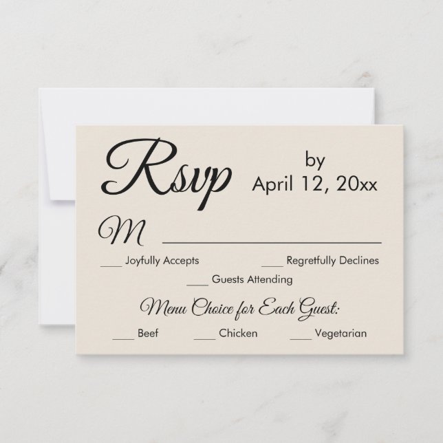 Elegant Cream Script Menu Choice Wedding RSVP (Front)