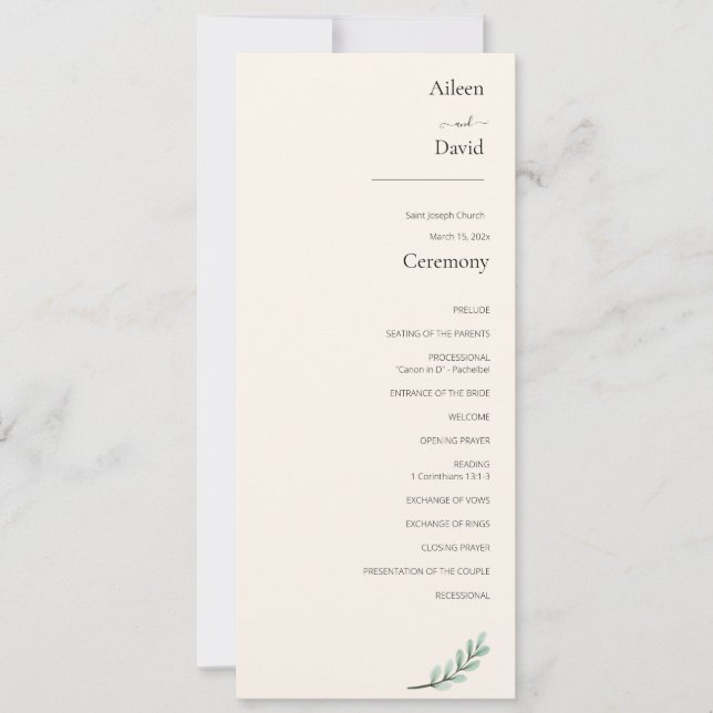 Elegant Cream Simple Ceremony Order (Front)
