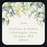 Elegant Cream Snowberry Eucalyptus Address Classic Square Sticker<br><div class="desc">A cream address/return address sticker/envelope seal featuring a border of hand painted snowberries and eucalyptus. All text is fully editable so you can easily change the message/style/colour/size. Other designs,  sticker shapes and coordinating items are available in my store.</div>