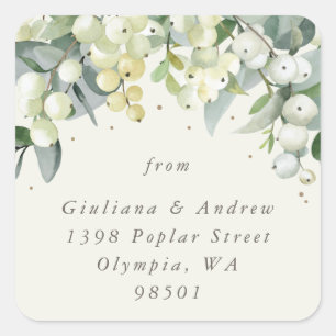 Elegant Cream Snowberry+Eucalyptus Address Classic Square Sticker