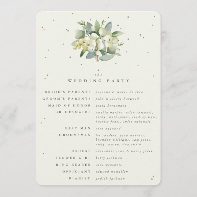 Elegant Cream Snowberry+Eucalyptus Bouquet Wedding Programme (Back)