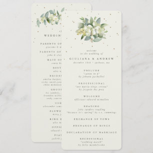 Elegant Cream Snowberry+Eucalyptus Bouquet Wedding Programme