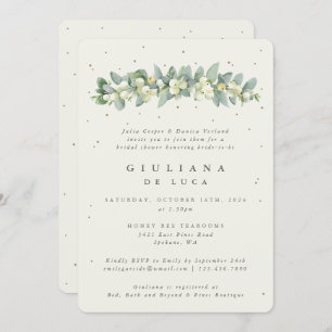 Elegant Cream Snowberry+Eucalyptus Bridal Shower Invitation