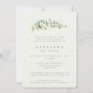 Elegant Cream Snowberry+Eucalyptus Bridal Shower Invitation