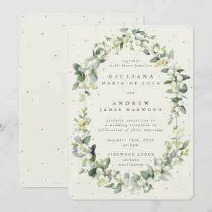 Elegant Cream Snowberry+Eucalyptus Reception Only Invitation