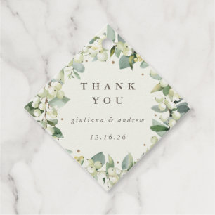 Elegant Cream Snowberry+Eucalyptus Wedding Favour Tags