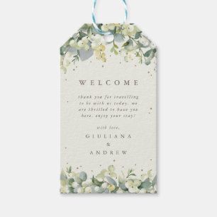 Elegant Cream Snowberry+Eucalyptus Wedding Welcome Gift Tags