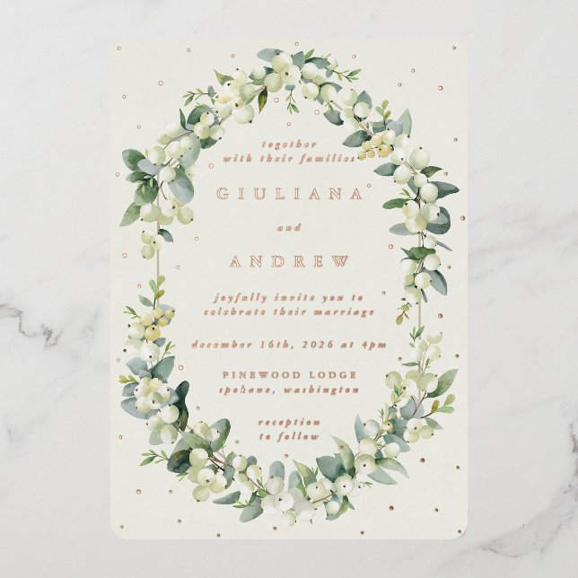 Elegant Cream Snowberry+Eucalyptus Winter Wedding (Front)