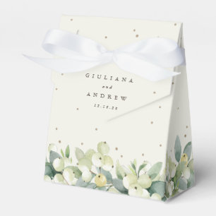 Elegant Cream Snowberry+Eucalyptus Winter Wedding Favour Box