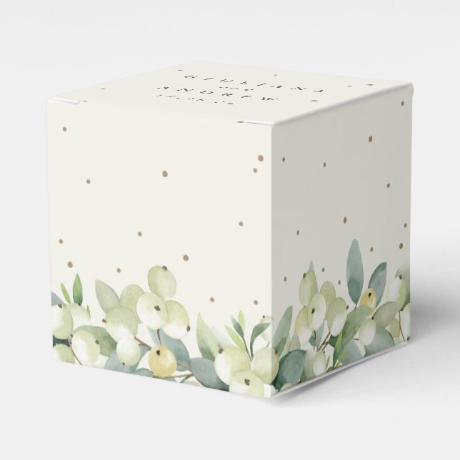 Elegant Cream Snowberry+Eucalyptus Winter Wedding Favour Box (Front Side)
