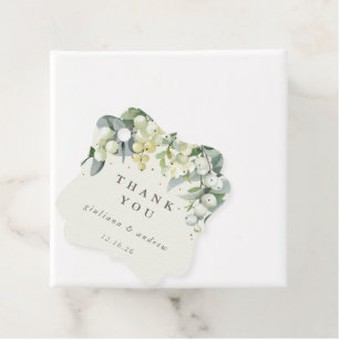 Elegant Cream Snowberry+Eucalyptus Winter Wedding Favour Tags