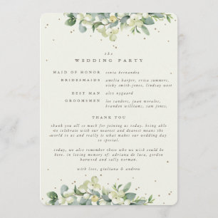 Elegant Cream Snowberry+Eucalyptus Winter Wedding Programme