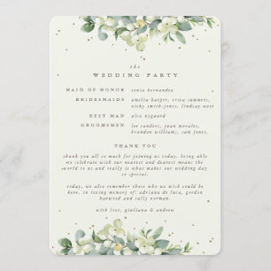 Elegant Cream Snowberry+Eucalyptus Winter Wedding Programme