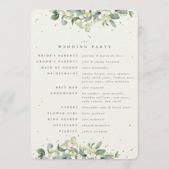 Elegant Cream Snowberry+Eucalyptus Winter Wedding Programme (Back)