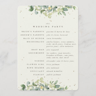 Elegant Cream Snowberry+Eucalyptus Winter Wedding Programme