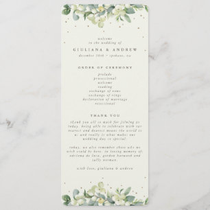 Elegant Cream Snowberry+Eucalyptus Winter Wedding Programme