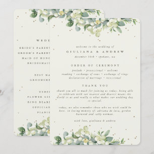 Elegant Cream Snowberry+Eucalyptus Winter Wedding Programme
