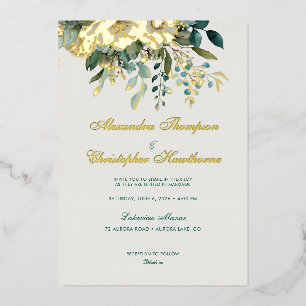 Elegant Cream Teal Floral Gold Watercolor Wedding