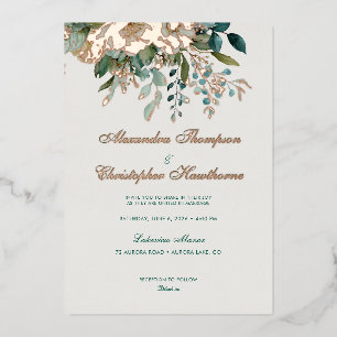 Elegant Cream Teal Floral Rose Gold Watercolor Wed