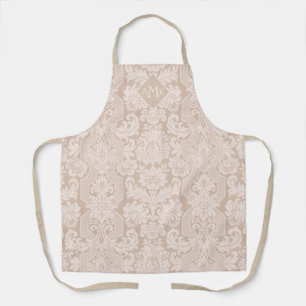 Elegant Cream Victorian Damask w/Monogram  Apron