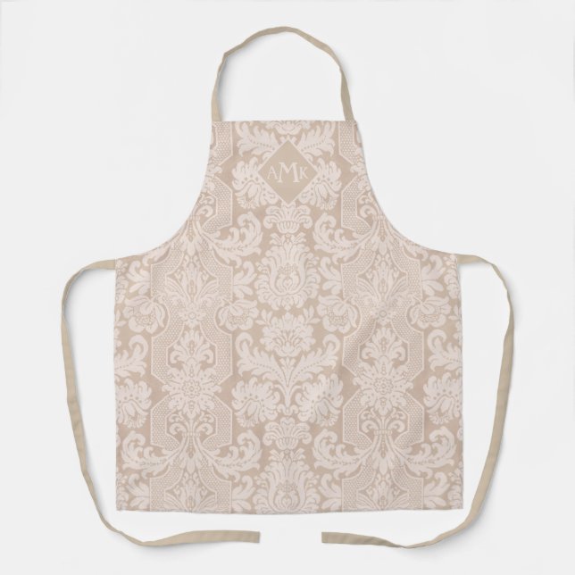 Elegant Cream Victorian Damask w/Monogram  Apron (Front)