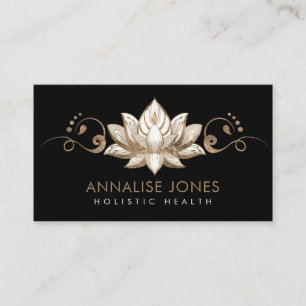 Elegant Cream Watercolor Lotus - golden ornament Business Card