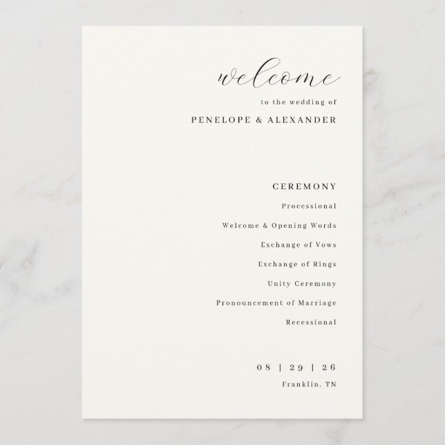 Elegant Cream Wedding Ceremony Program Programme (Front)