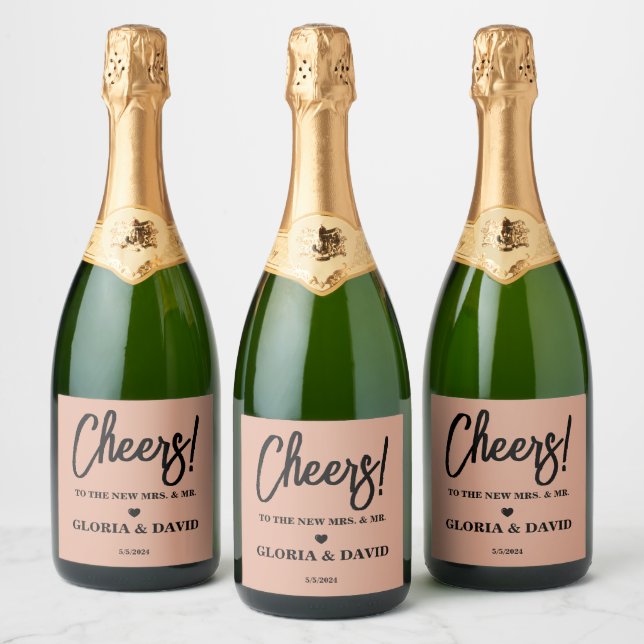 Elegant Cream Wedding  Sparkling Wine Label (Bottles)