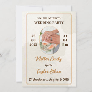 Elegant cream wedding with an of the wedding ring invitation