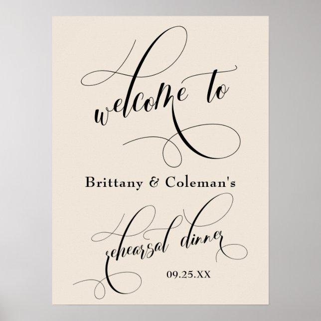 Elegant Cream Welcome to The Rehearsal Dinner Poster (Front)