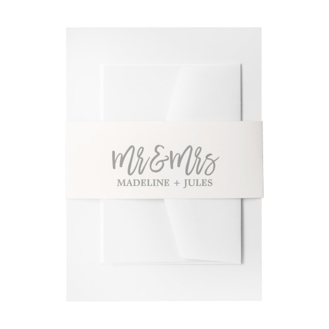 Elegant Cream White and Grey "Mr & Mrs" Wedding Invitation Belly Band (Front Example)