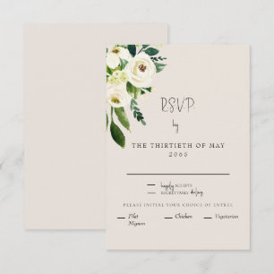 Elegant Cream White Floral Dinner Modern Font RSVP Card
